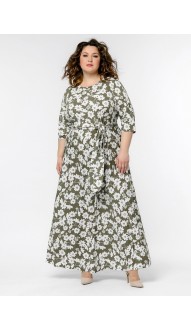 Милли платье в пол хаки с цветочным принтом