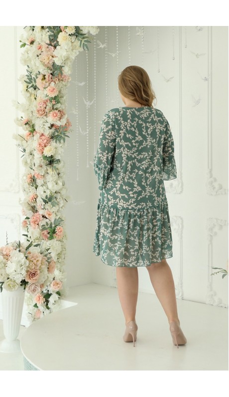 Ариса платье мятное с цветочным принтом
