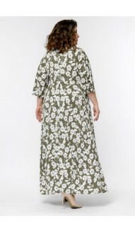 Миланса платье в пол хаки с цветочным принтом