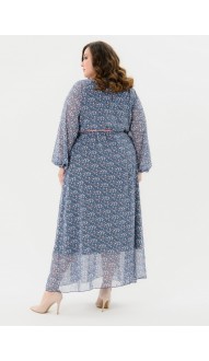Рикарда платье в пол принт "серо-синий"