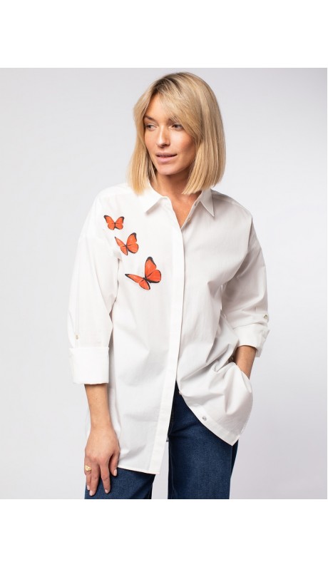 Лексия блуза белая принт бабочки