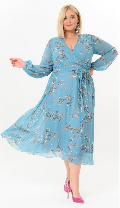 Манола платье голубое с цветочным принтом