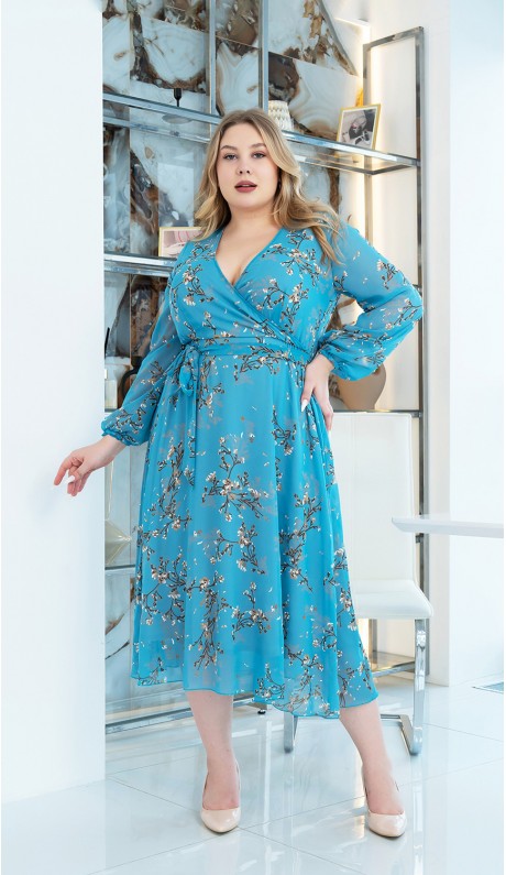 Манола платье голубое с цветочным принтом