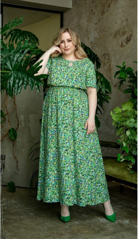 Натиша платье в пол зеленое принтованное