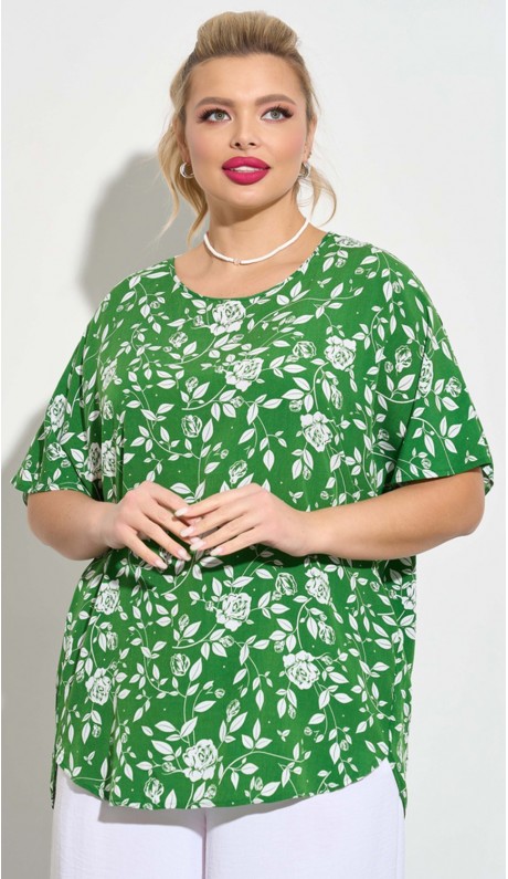 Ивера блуза зеленая с цветочным принтом