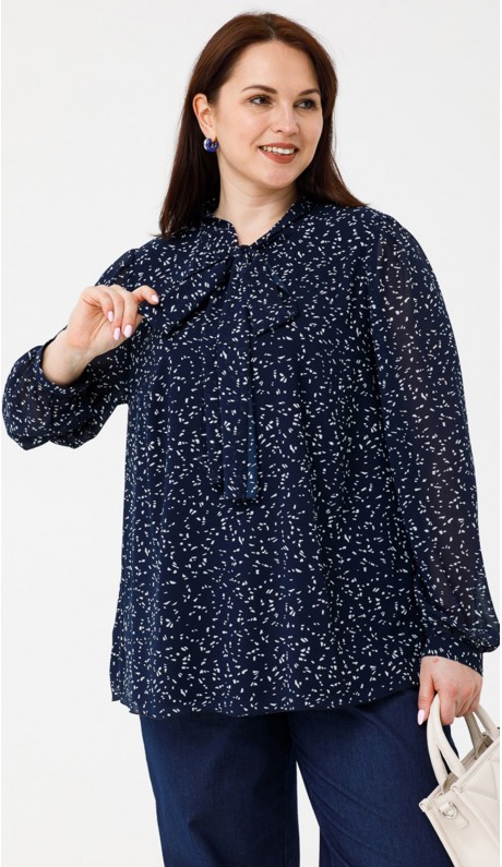 Бернис блузка темно-синяя с цветочным принтом