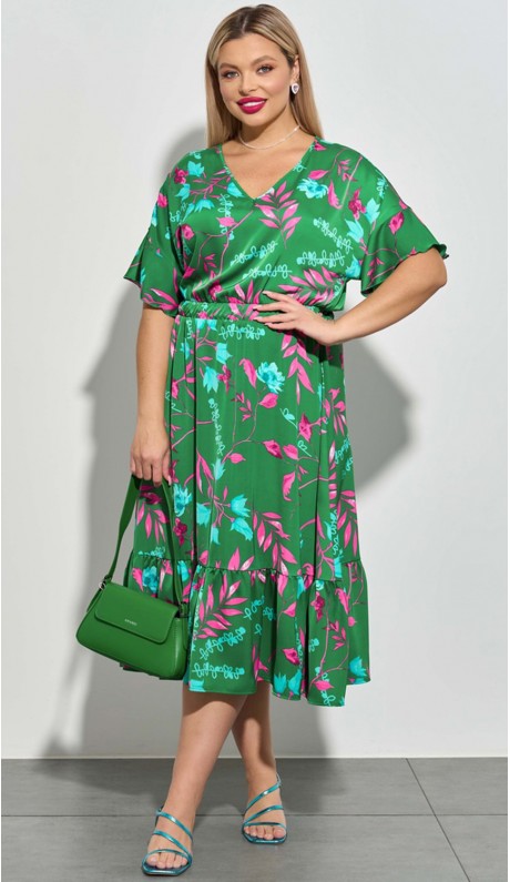 Диани платье зеленое с цветочным принтом