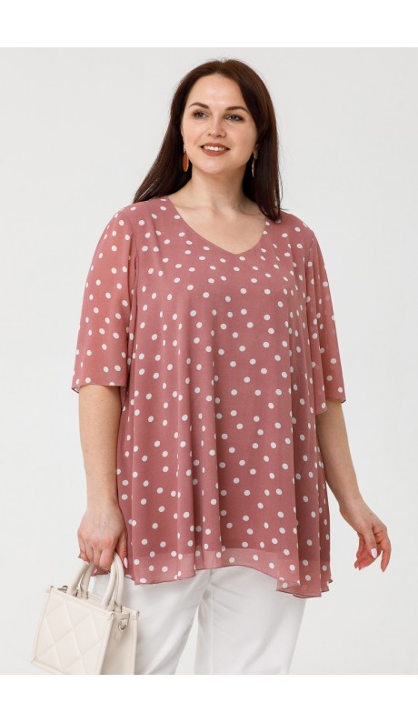 Клео блуза розовая принтованная в горошек