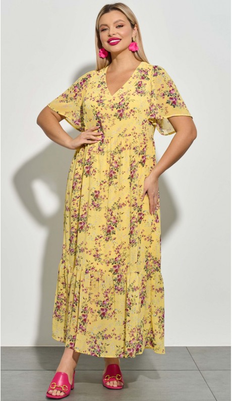 Азалия платье в пол светло-жёлтое с цветочным принтом