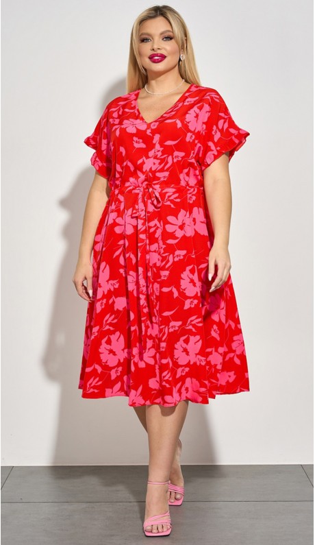 Эмма платье красное с цветочным принтом