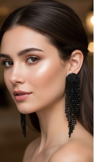 Серьги висячие черные новогодние