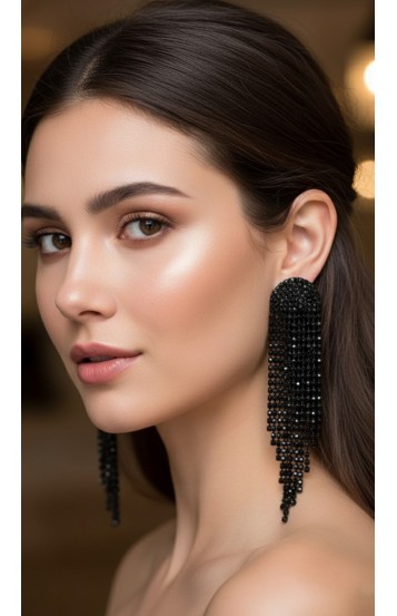 Серьги висячие черные новогодние