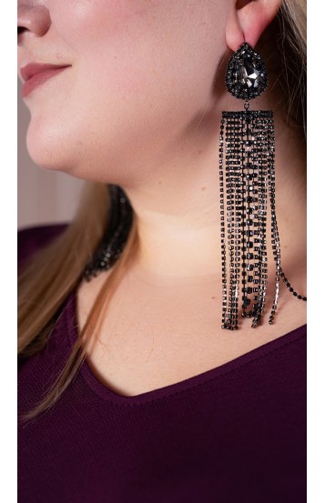 Серьги длинные черные с камнями новогодние