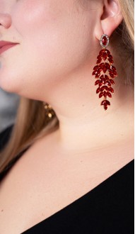 Серьги длинные красные с камнями новогодние