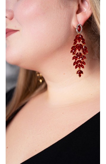 Серьги длинные красные с камнями новогодние