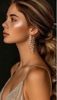 Серьги длинные розовые с золотым