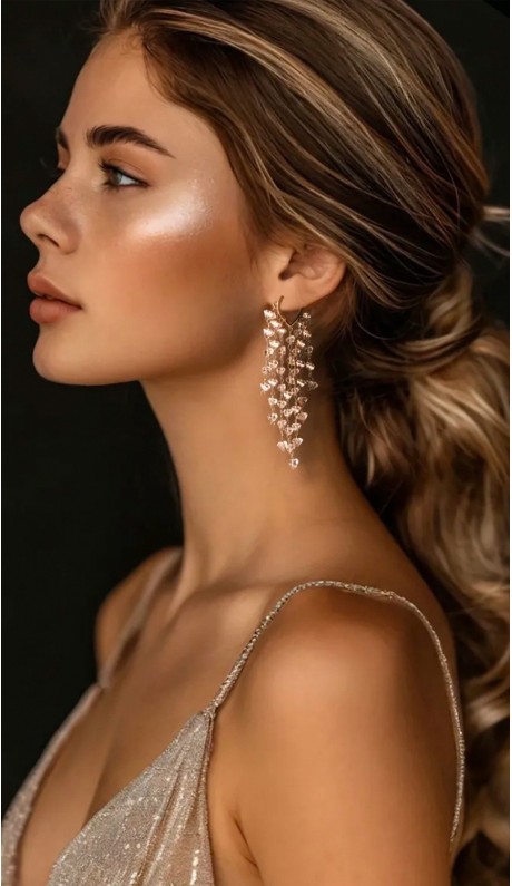 Серьги длинные розовые с золотым