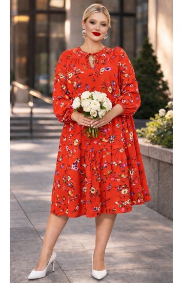 Джанел платье алое с цветочным принтом