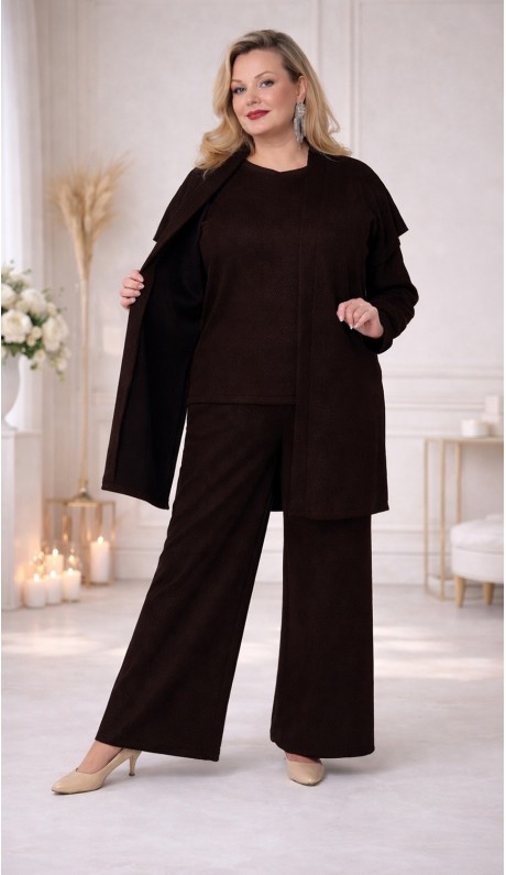 Моника брючный костюм тройка шоколадный