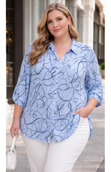 Мириэль блузка голубая принтованная