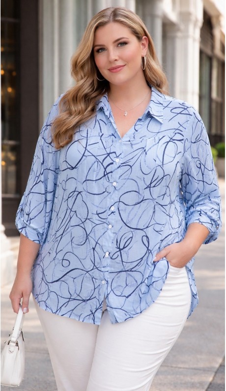 Мириэль блузка голубая принтованная