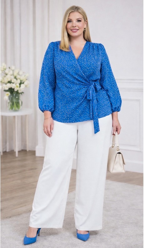 Мэри блуза голубая в горошек