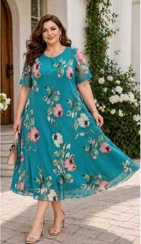 Лайза платье бирюзовое с цветочным принтом
