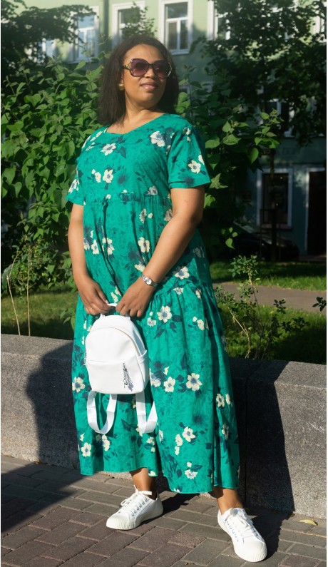 Мариана платье бирюзовое с цветочным принтом